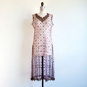 Vintage Indo-Western Dusty Pink Sheer Net Embroidered Tunic Kurti Kurta Dress